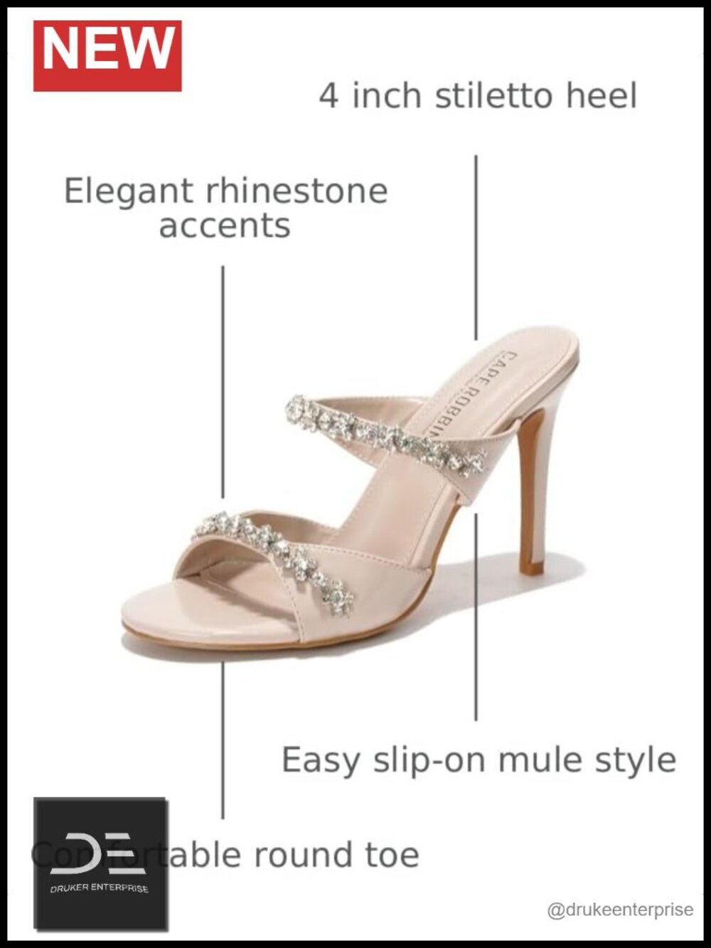Rhinestone Mule Heels Stiletto High Heels Women's Dressy Bridal Prom Shoes - Picture 2 of 6